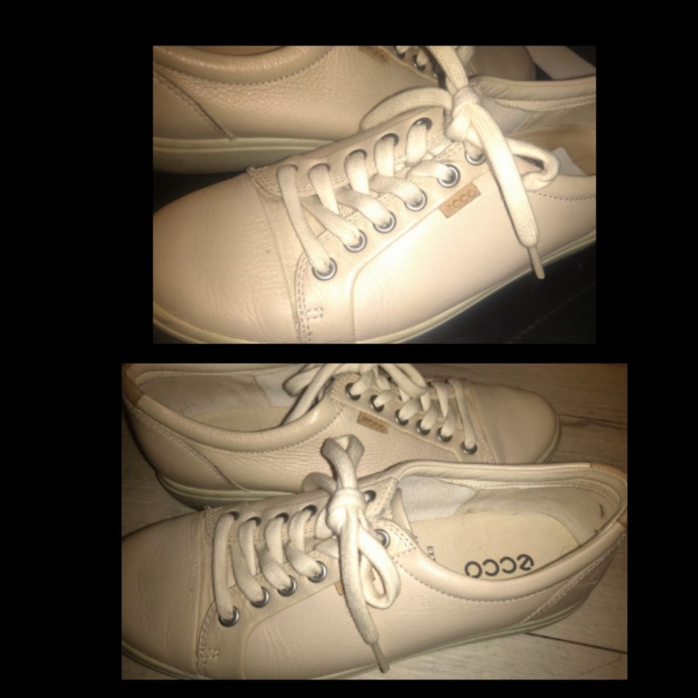 ECCO Cream Leather Womens Sneakers Shoes Size 8